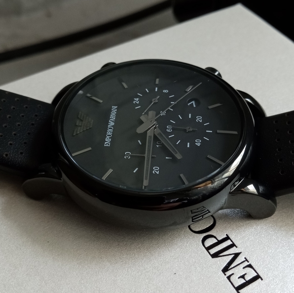 SOLD - Emporio Armani AR1737 Black Dial Black PVD Steel Unisex Chronograph Watch - Picture 8 of 14